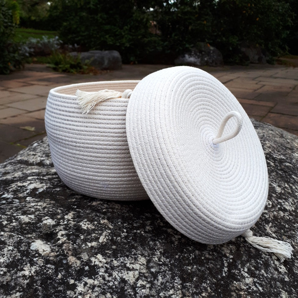 Forest Home - Handmade Cotton Rope Decor - Covered Basket